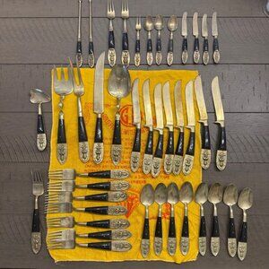 Vintage 1960's MCM Siam Thailand Bronze Flatware Set For 8 w/ Extras - 41 Total